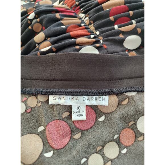 Sandra Darren Woman's Brown Dots Fit & Flare Dress Size 10 Cinched Waist V Neck - Picture 7 of 9